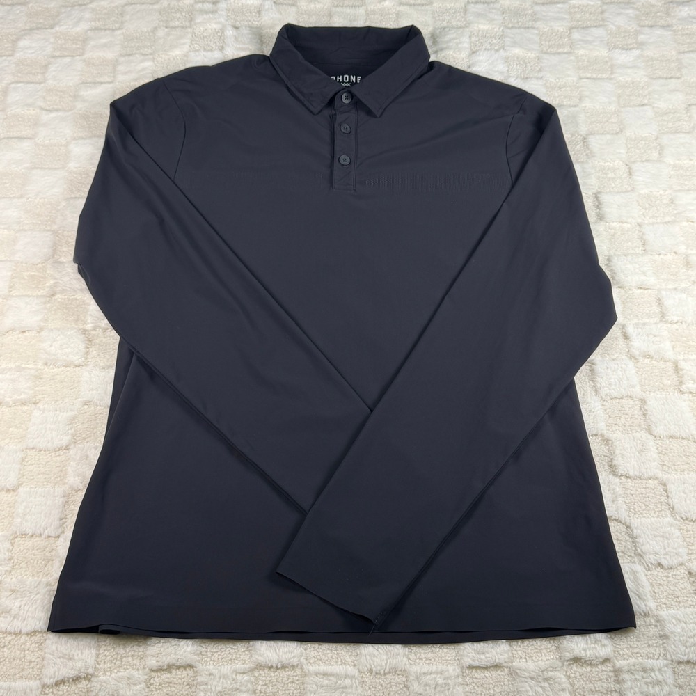 Rhone‎ Mens Tech Long Sleeve Polo Shirt Black Size Medium Activewear